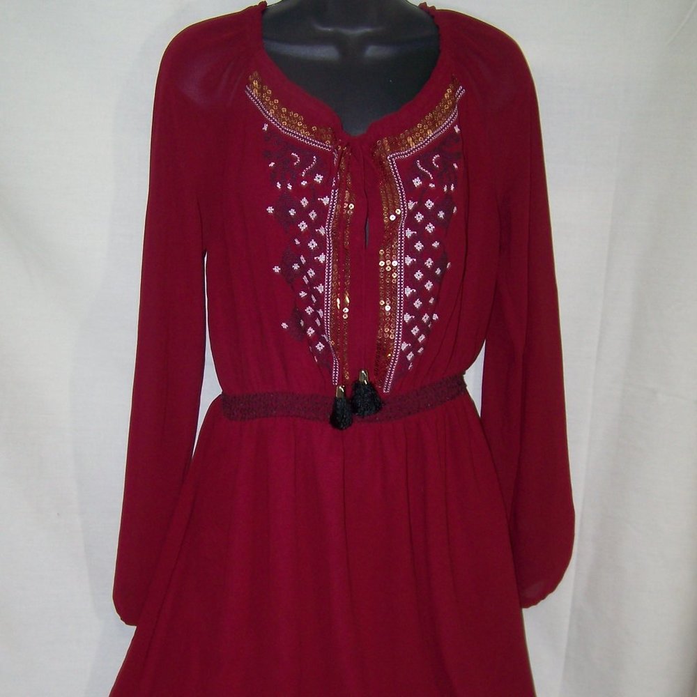 Altuzarra Dress Boho Cottagecore Sequins 10 Red